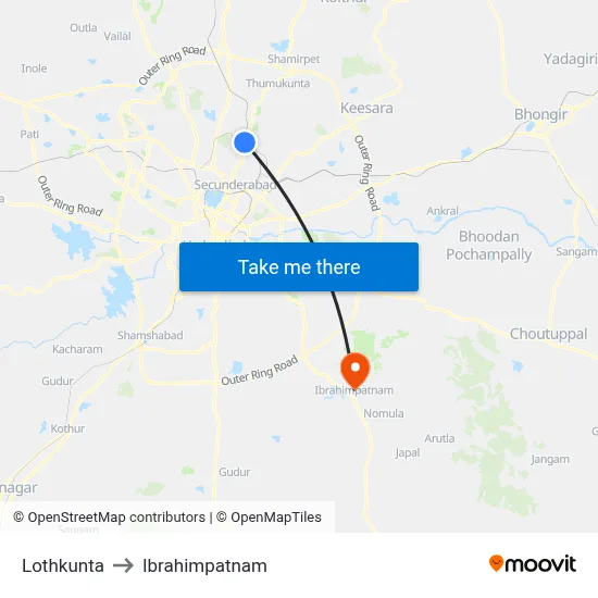 Lothkunta to Ibrahimpatnam map