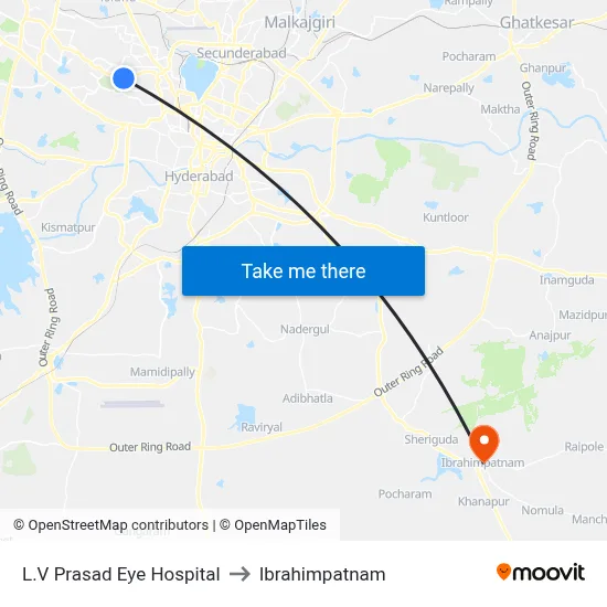 L.V Prasad Eye Hospital to Ibrahimpatnam map