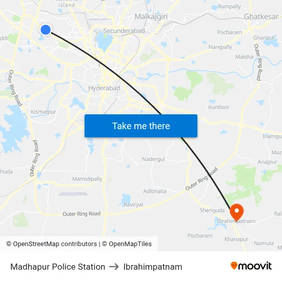 Madhapur Police Station to Ibrahimpatnam map