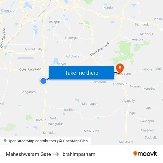 Maheshwaram Gate to Ibrahimpatnam map