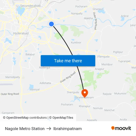 Nagole Metro Station to Ibrahimpatnam map
