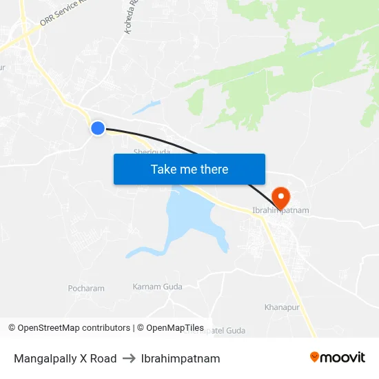Mangalpally X Road to Ibrahimpatnam map