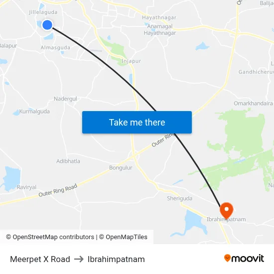 Meerpet X Road to Ibrahimpatnam map