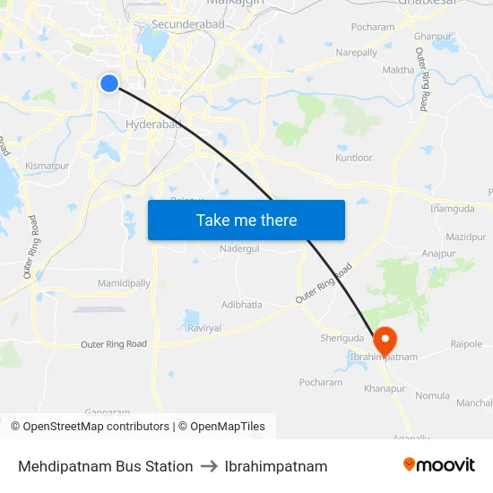 Mehdipatnam Bus Station to Ibrahimpatnam map