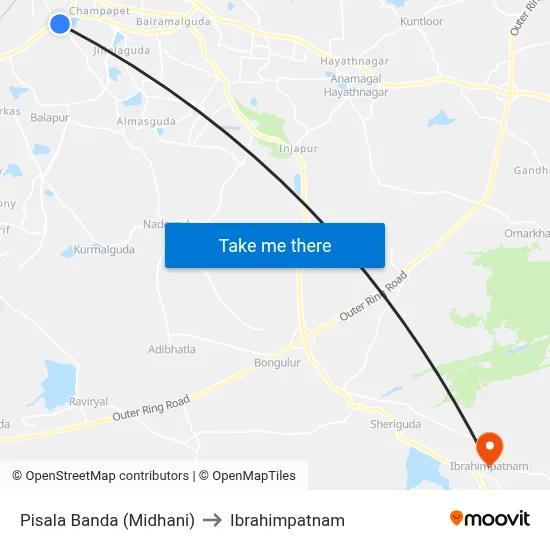 Pisala Banda (Midhani) to Ibrahimpatnam map