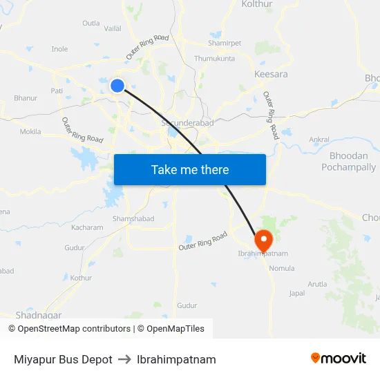Miyapur Bus Depot to Ibrahimpatnam map