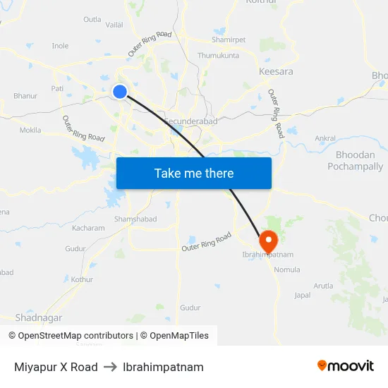 Miyapur X Road to Ibrahimpatnam map