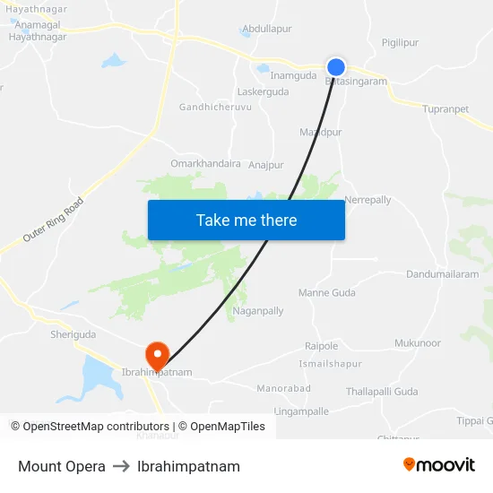 Mount Opera to Ibrahimpatnam map