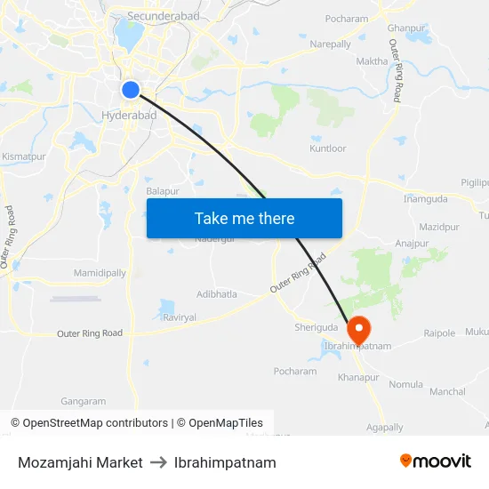 Mozamjahi Market to Ibrahimpatnam map