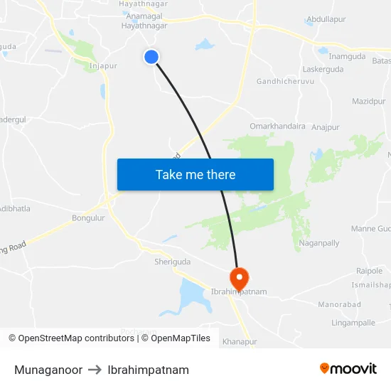 Munaganoor to Ibrahimpatnam map