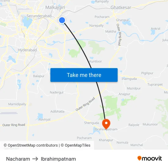 Nacharam to Ibrahimpatnam map