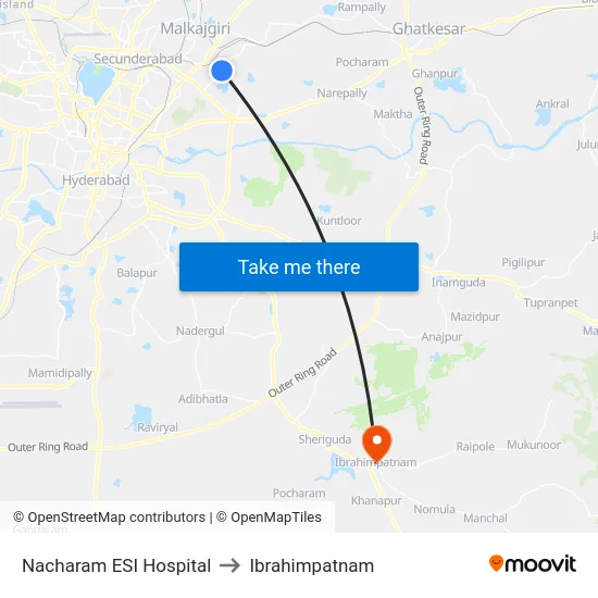 Nacharam ESI Hospital to Ibrahimpatnam map