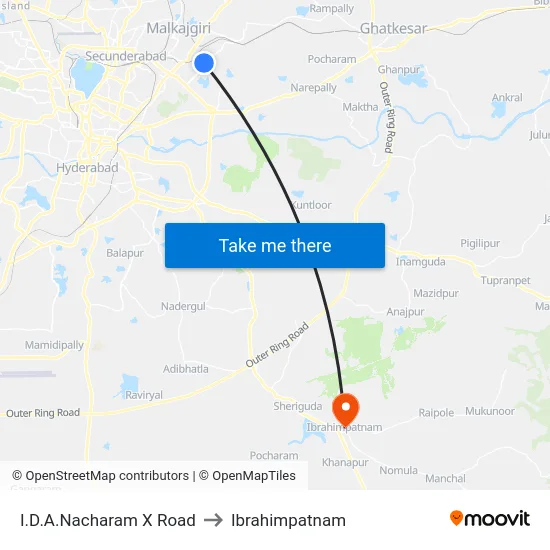 I.D.A.Nacharam X Road to Ibrahimpatnam map
