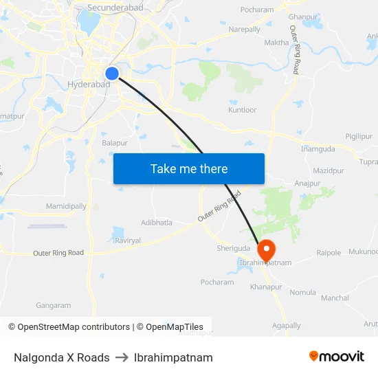 Nalgonda X Roads to Ibrahimpatnam map