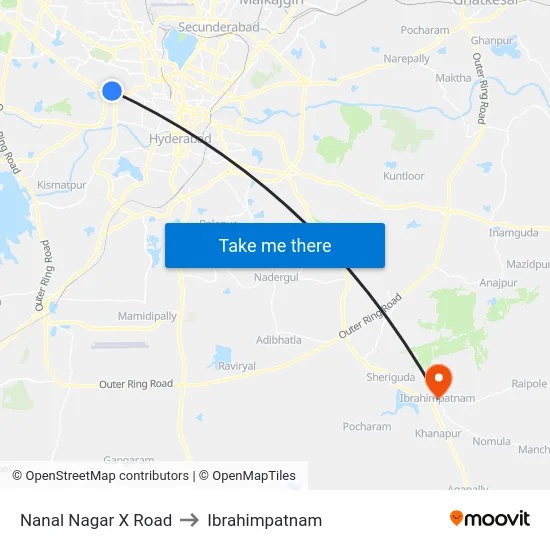 Nanal Nagar X Road to Ibrahimpatnam map