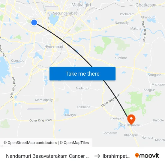 Nandamuri Basavatarakam Cancer Hospital to Ibrahimpatnam map