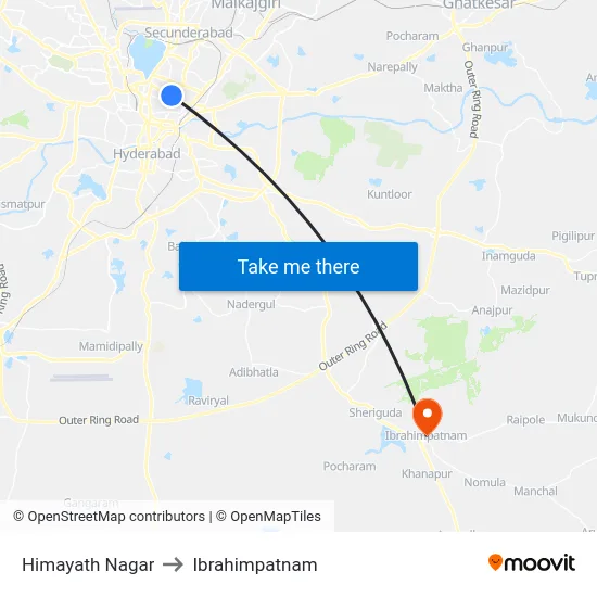 Himayath Nagar to Ibrahimpatnam map