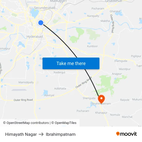 Himayath Nagar to Ibrahimpatnam map