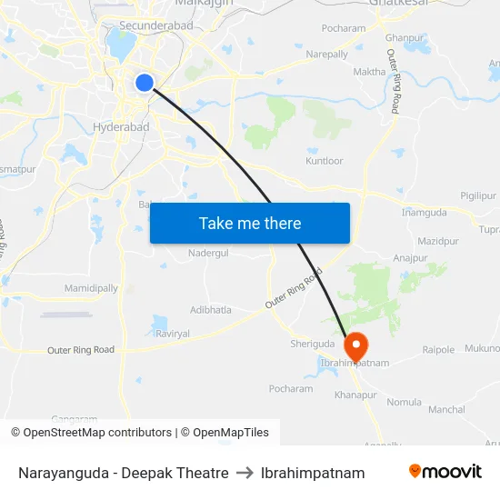 Narayanguda - Deepak Theatre to Ibrahimpatnam map