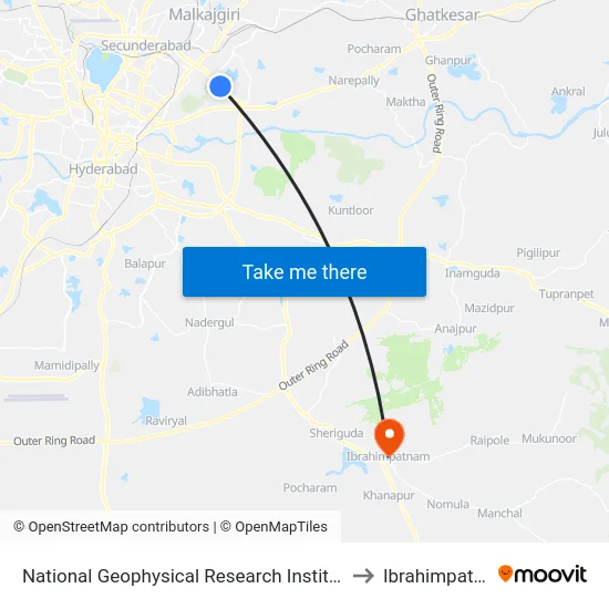 National Geophysical Research Institute (Ngri) to Ibrahimpatnam map