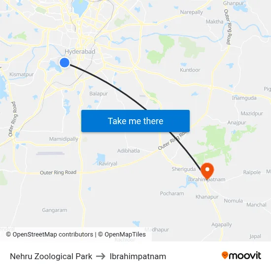 Nehru Zoological Park to Ibrahimpatnam map