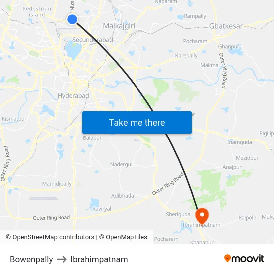 Bowenpally to Ibrahimpatnam map