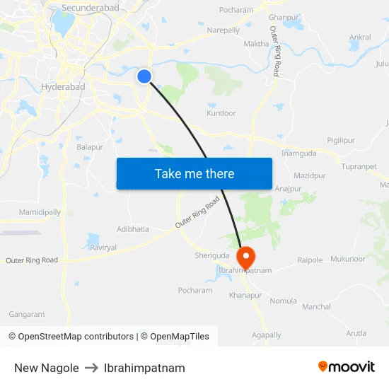 New Nagole to Ibrahimpatnam map