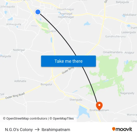 N.G.O's Colony to Ibrahimpatnam map