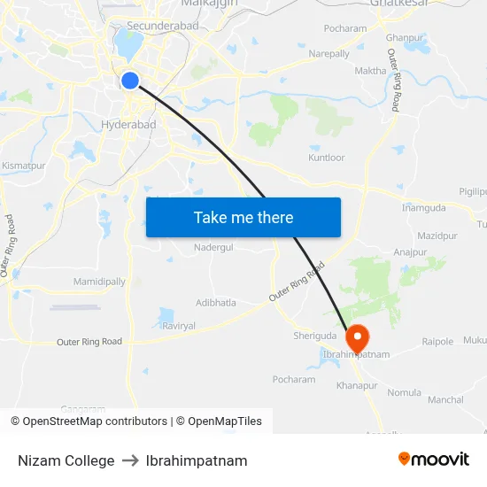 Nizam College to Ibrahimpatnam map