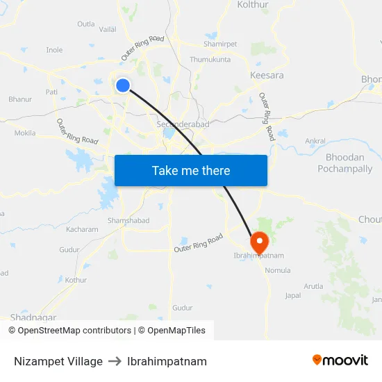 Nizampet Village to Ibrahimpatnam map