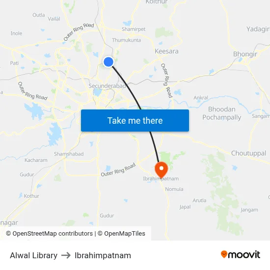 Alwal Library to Ibrahimpatnam map