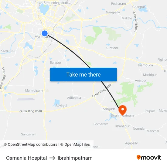 Osmania Hospital to Ibrahimpatnam map
