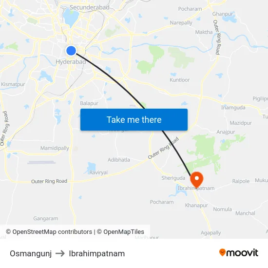 Osmangunj to Ibrahimpatnam map