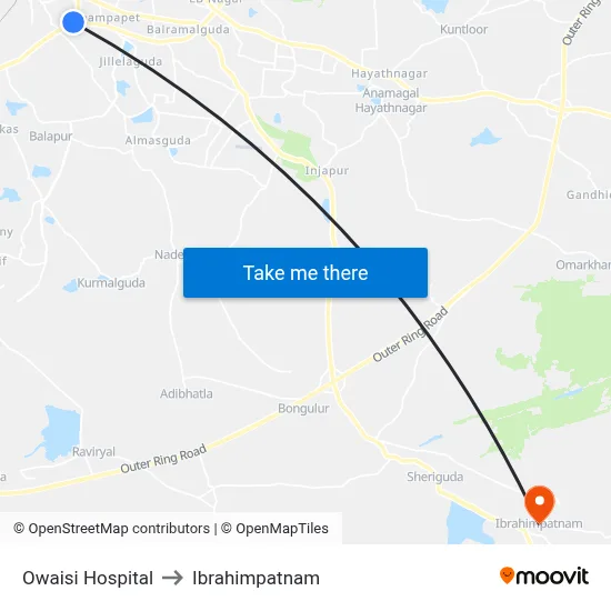 Owaisi Hospital to Ibrahimpatnam map