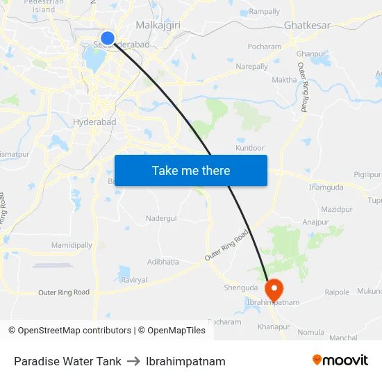 Paradise Water Tank to Ibrahimpatnam map