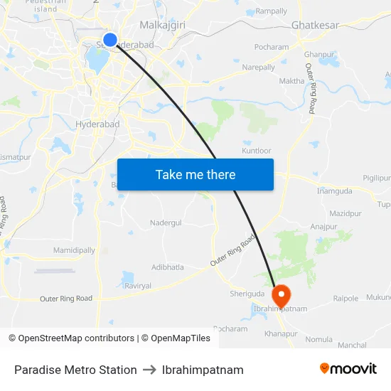 Paradise Metro Station to Ibrahimpatnam map