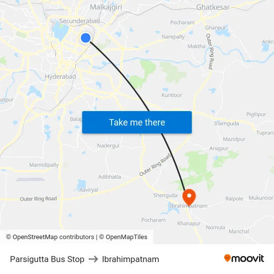 Parsigutta Bus Stop to Ibrahimpatnam map