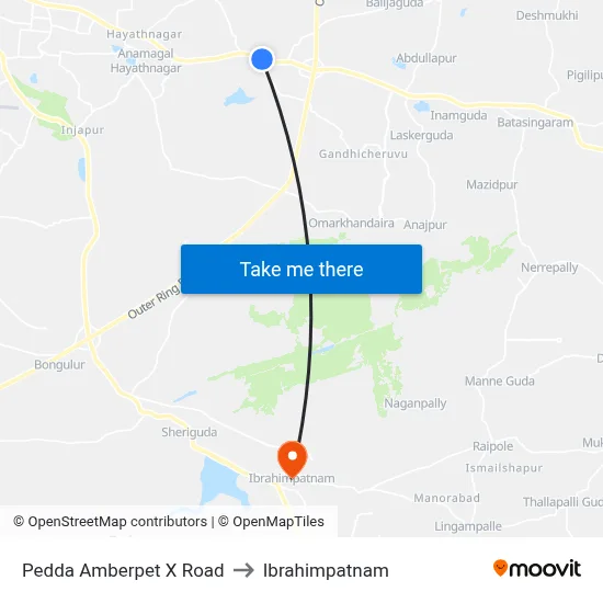 Pedda Amberpet X Road to Ibrahimpatnam map