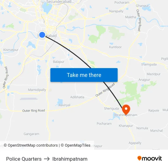 Police Quarters to Ibrahimpatnam map