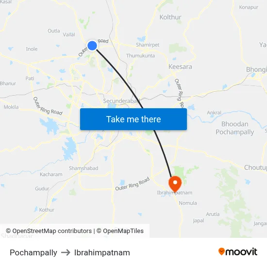 Pochampally to Ibrahimpatnam map