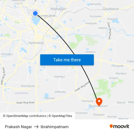 Prakash Nagar to Ibrahimpatnam map