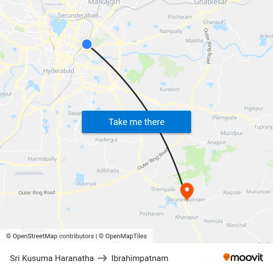 Sri Kusuma Haranatha to Ibrahimpatnam map
