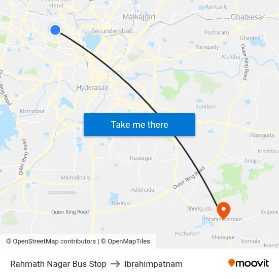 Rahmath Nagar Bus Stop to Ibrahimpatnam map