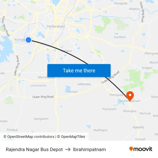 Rajendra Nagar Bus Depot to Ibrahimpatnam map