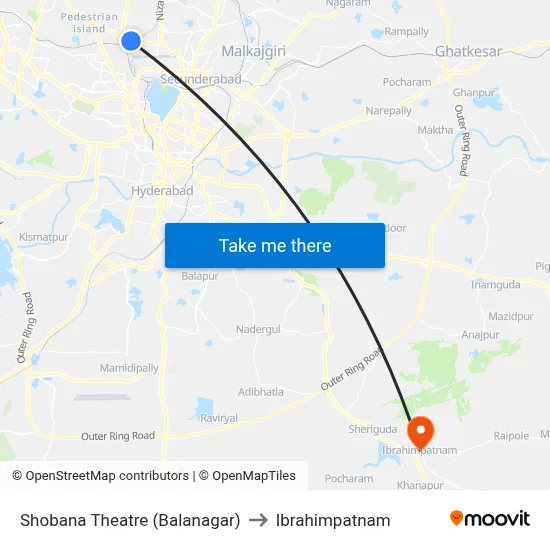 Shobana Theatre (Balanagar) to Ibrahimpatnam map