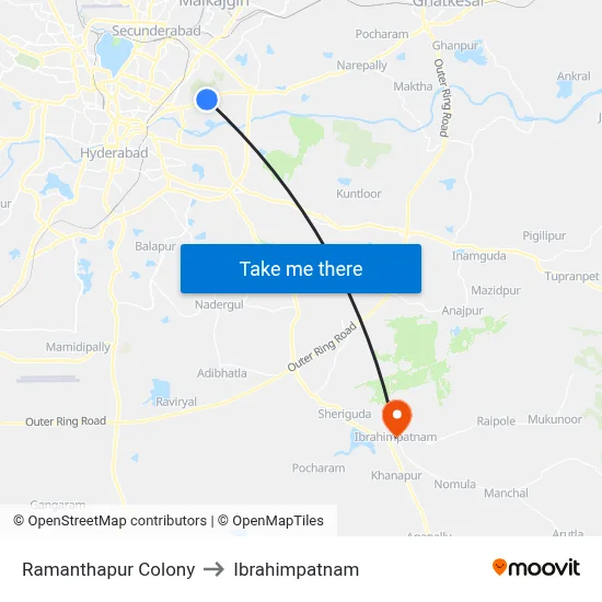 Ramanthapur Colony to Ibrahimpatnam map