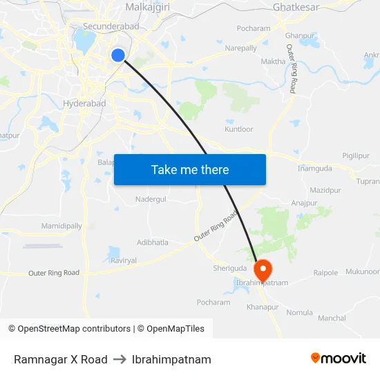 Ramnagar X Road to Ibrahimpatnam map