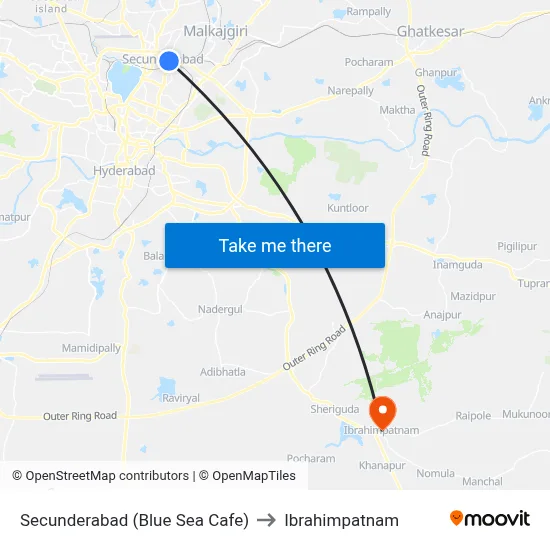Secunderabad (Blue Sea Cafe) to Ibrahimpatnam map