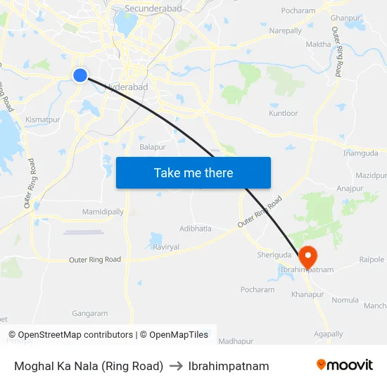 Moghal Ka Nala (Ring Road) to Ibrahimpatnam map