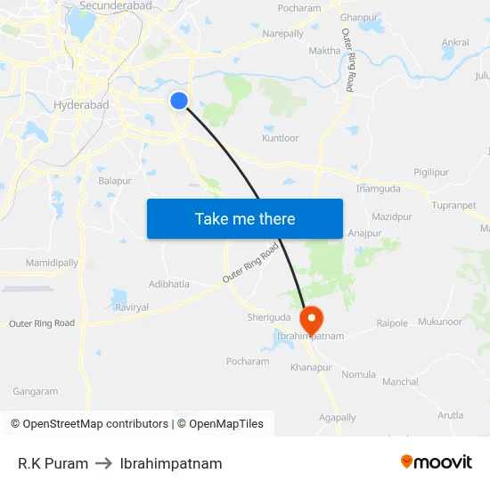R.K Puram to Ibrahimpatnam map